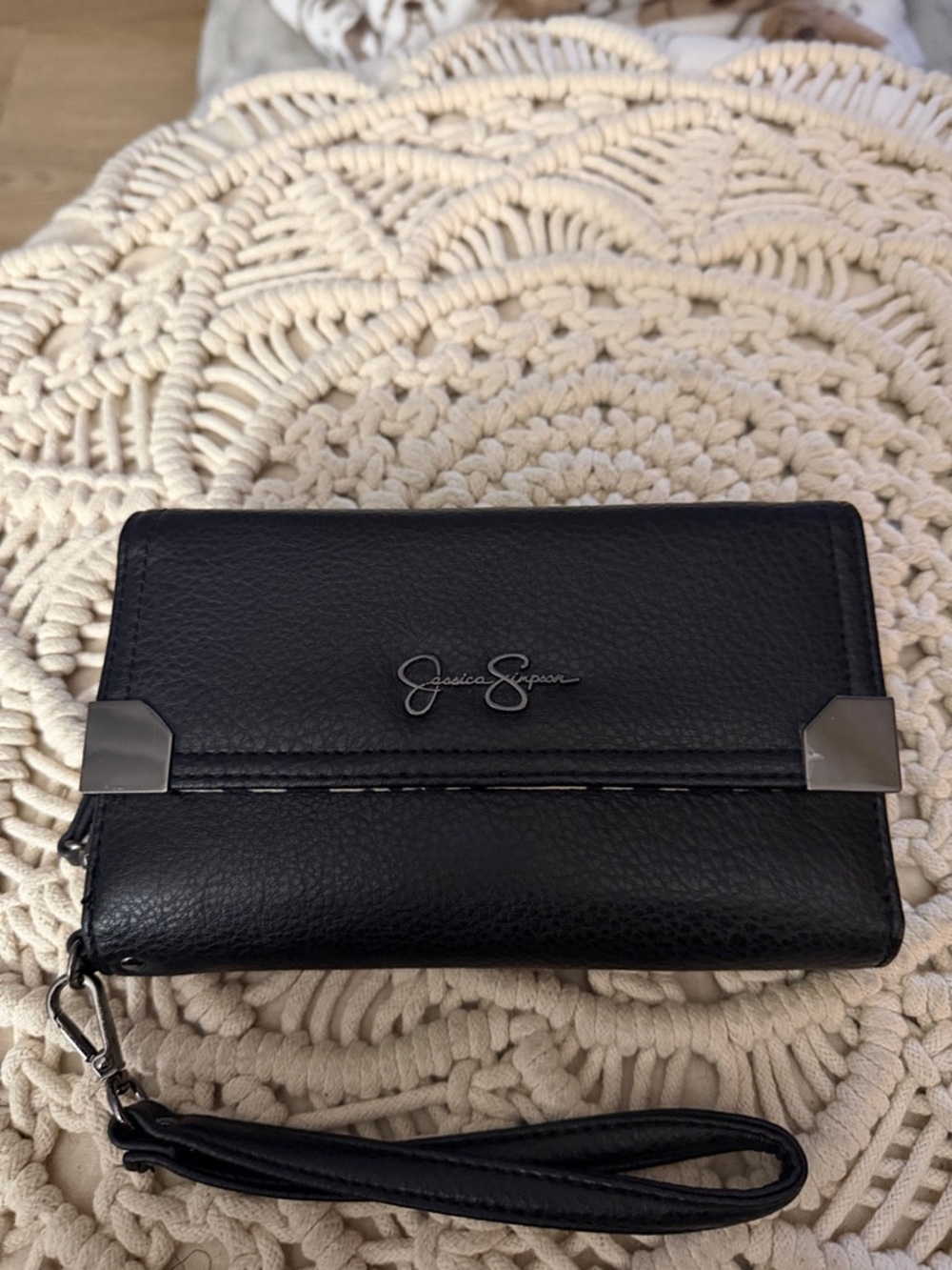 Jessica Simpson Black Leather Clutch Wallet with Wristlet